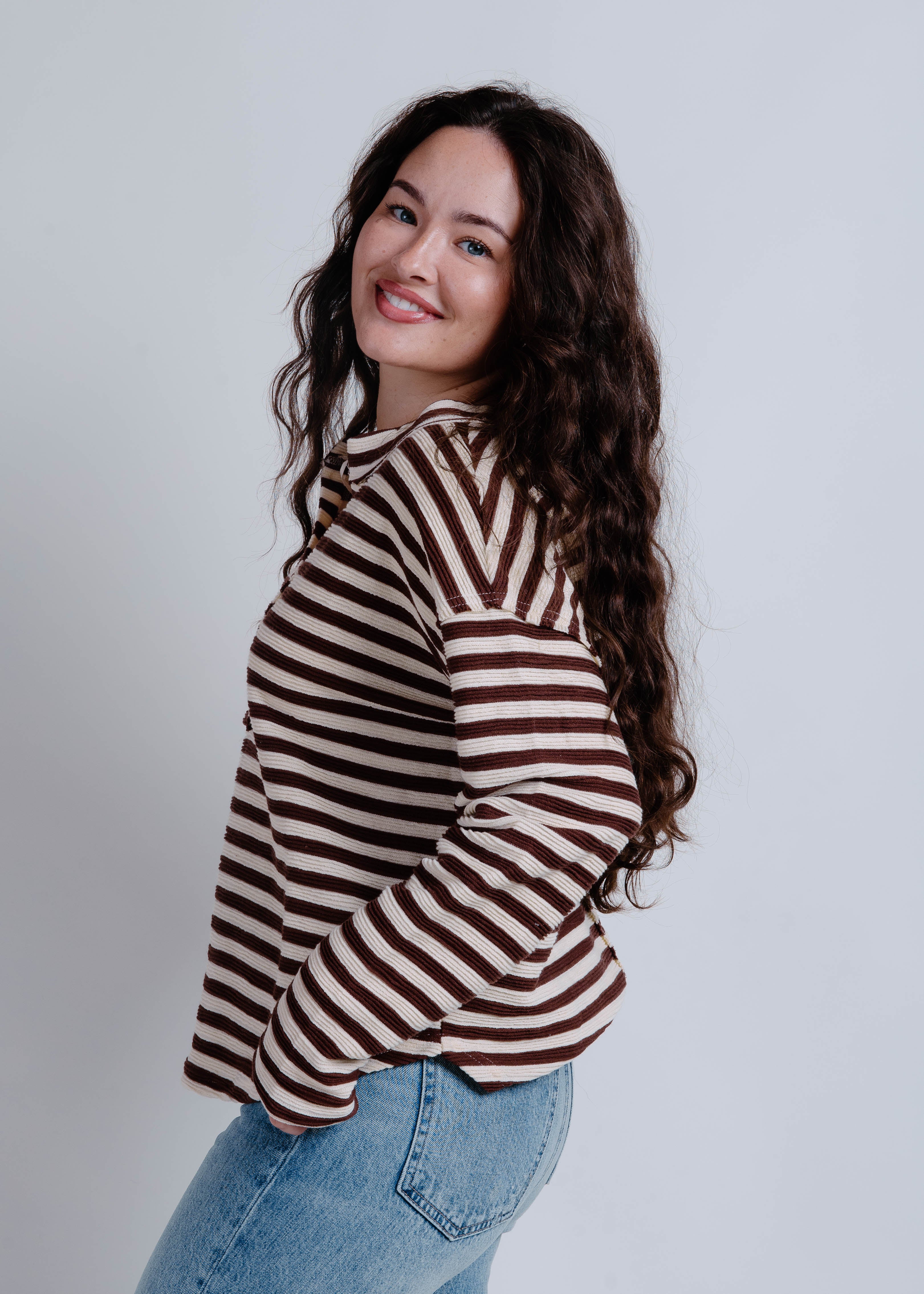 Kaia Stripe Knit Top - Brown