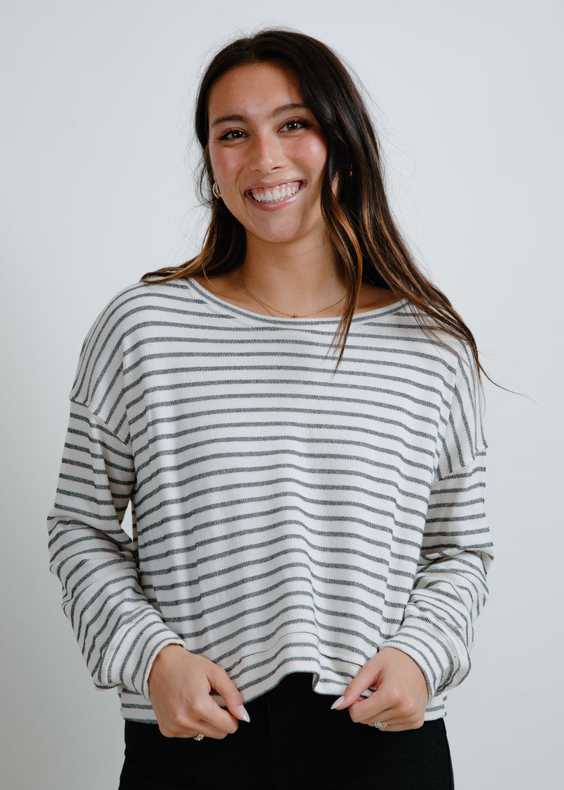 Kayla Striped Top - Ivory Black