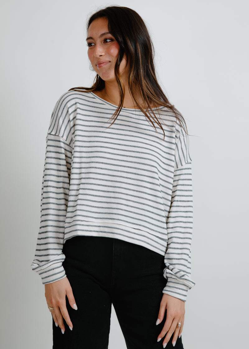 Kayla Striped Top - Ivory Black