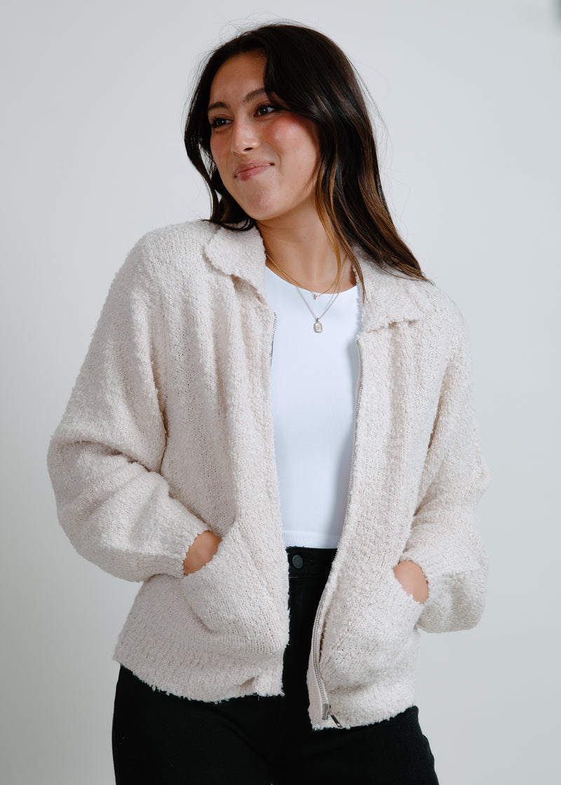 Kayla Zip Up Sweater - Tan