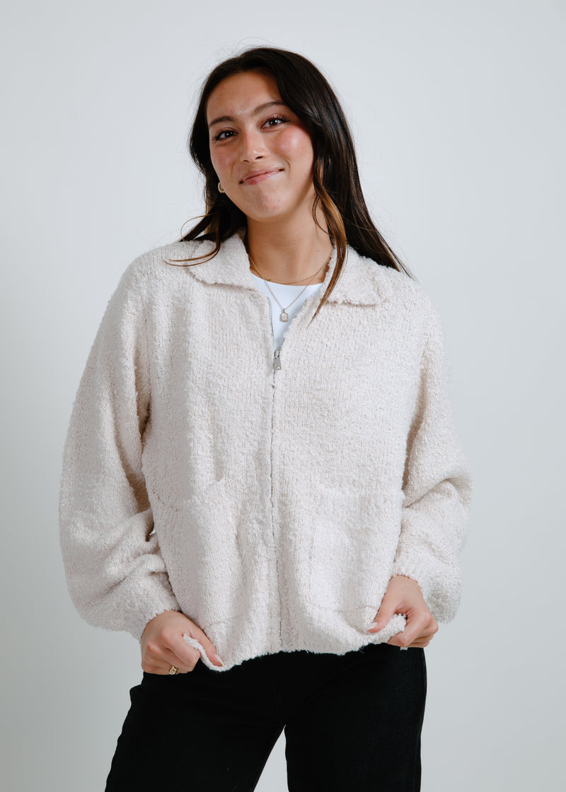 Kayla Zip Up Sweater - Tan