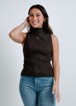 Kelsi Knit Turtleneck Top - Dark Chocolate