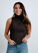 Kelsi Knit Turtleneck Top - Dark Chocolate