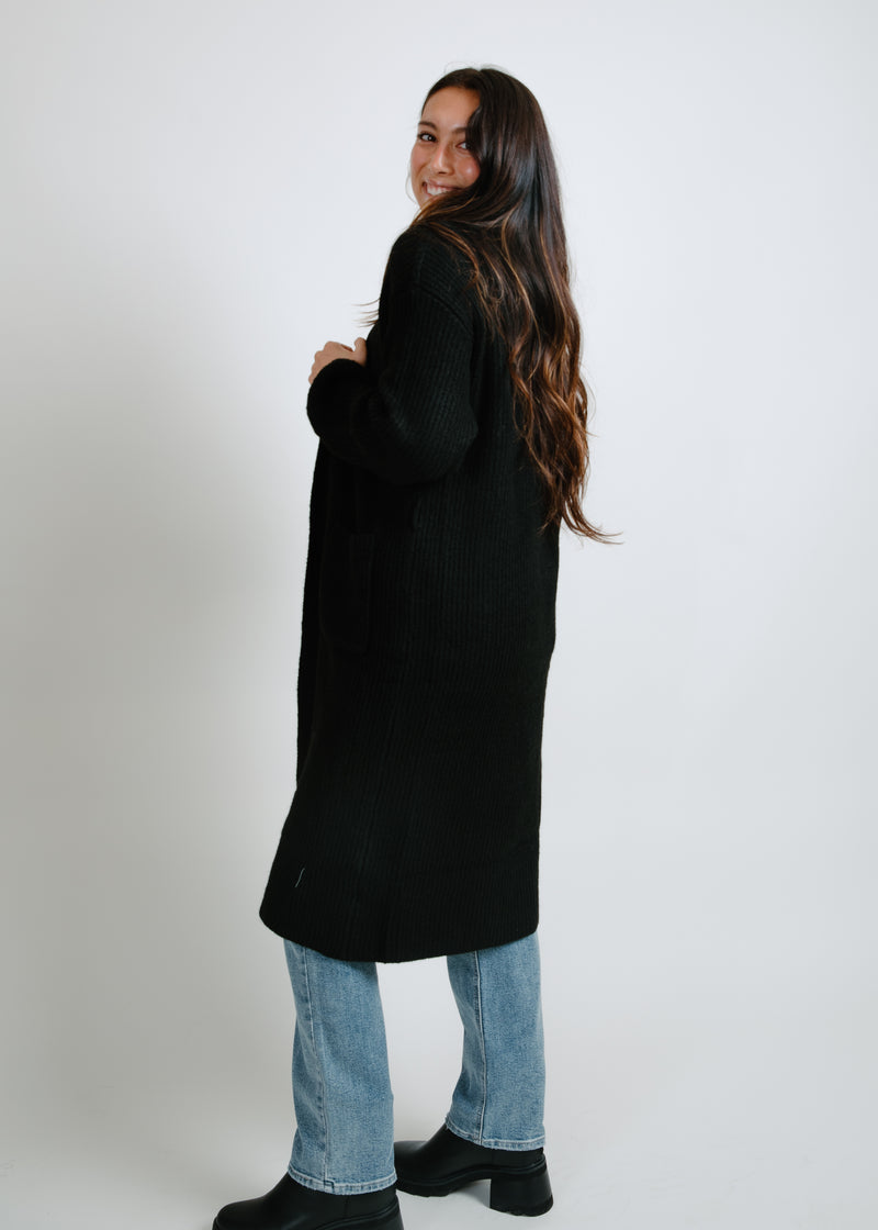 Kristen Belted Sweater Duster - Black