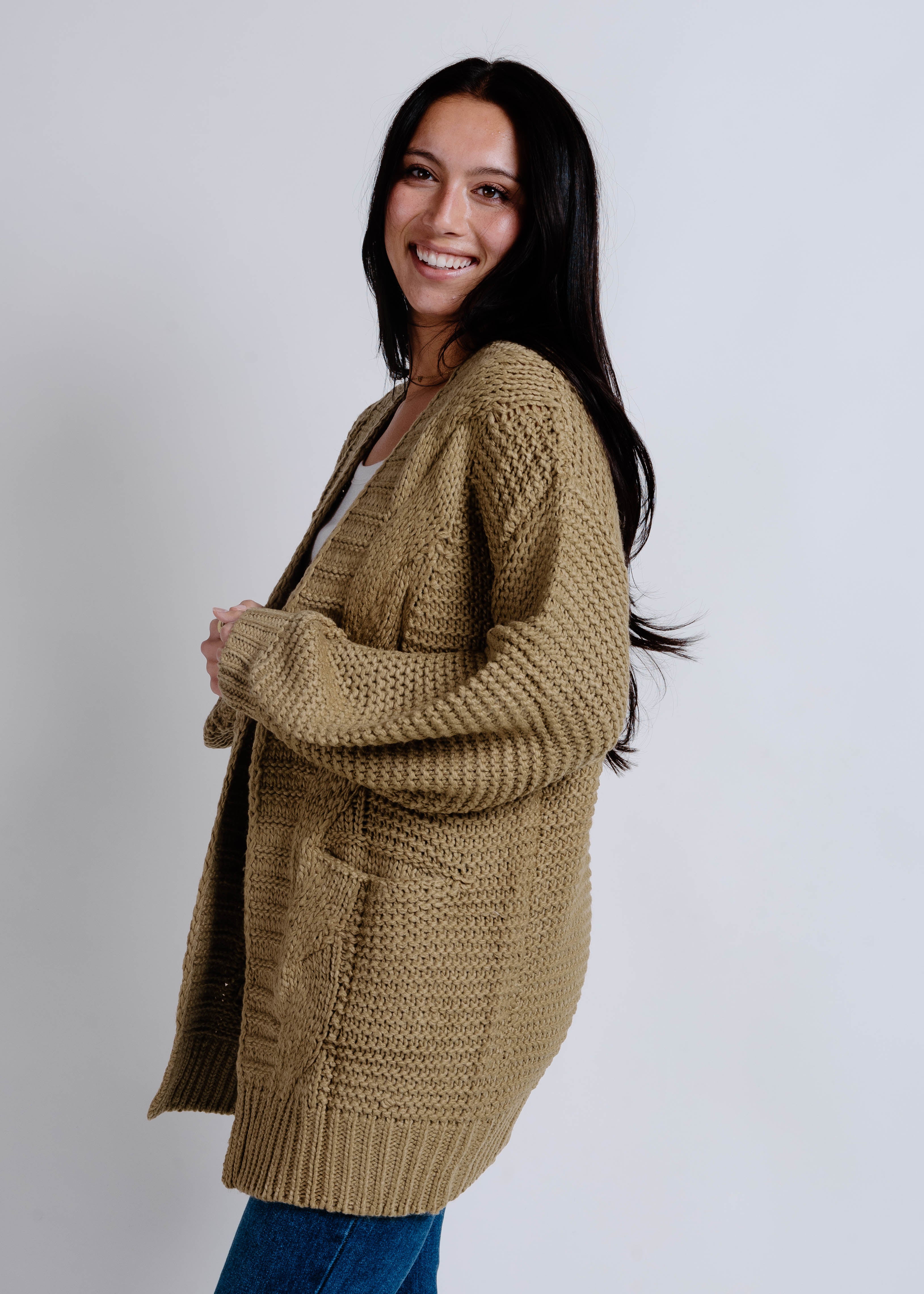 Landon Cable Knit Cardigan - Olive