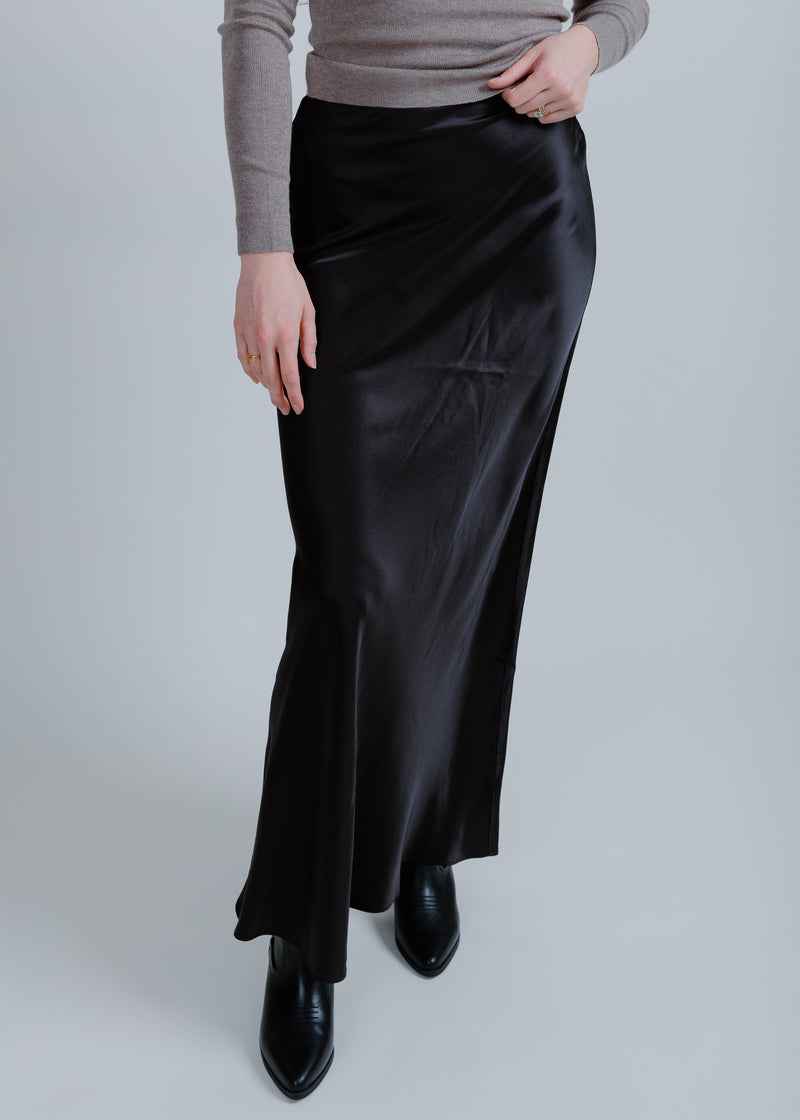 Leslie Satin Midi Skirt - Black