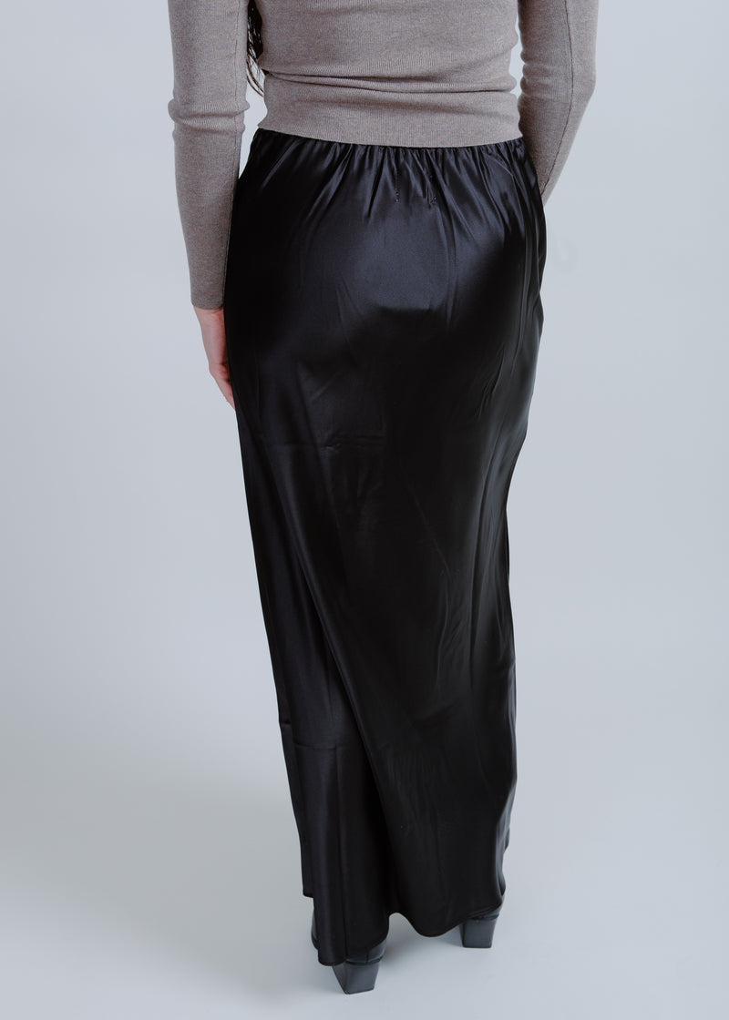 Leslie Satin Midi Skirt - Black