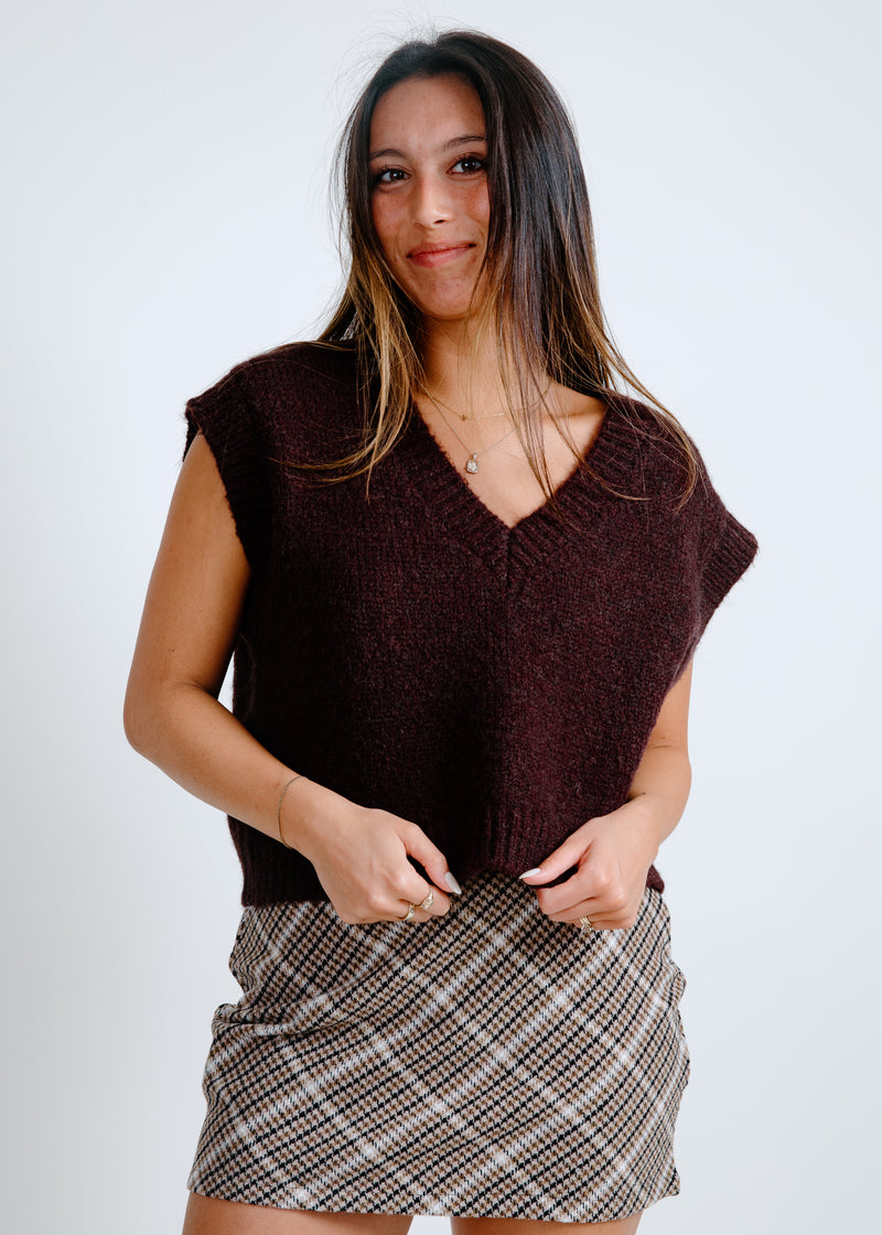 Linda Oversized V Neck Sweater Vest - Chocolate