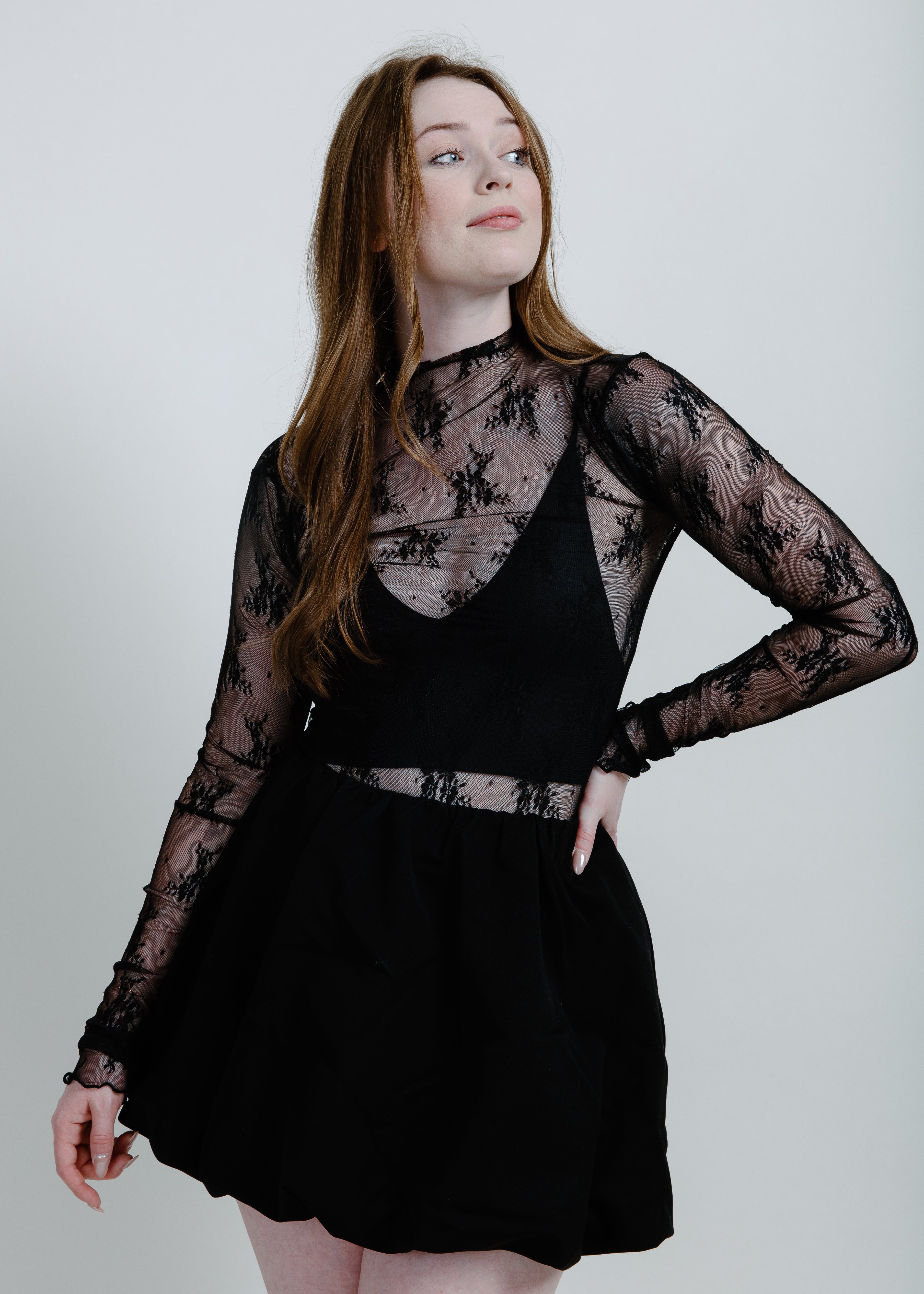 Macy Mesh Lace Top - Black