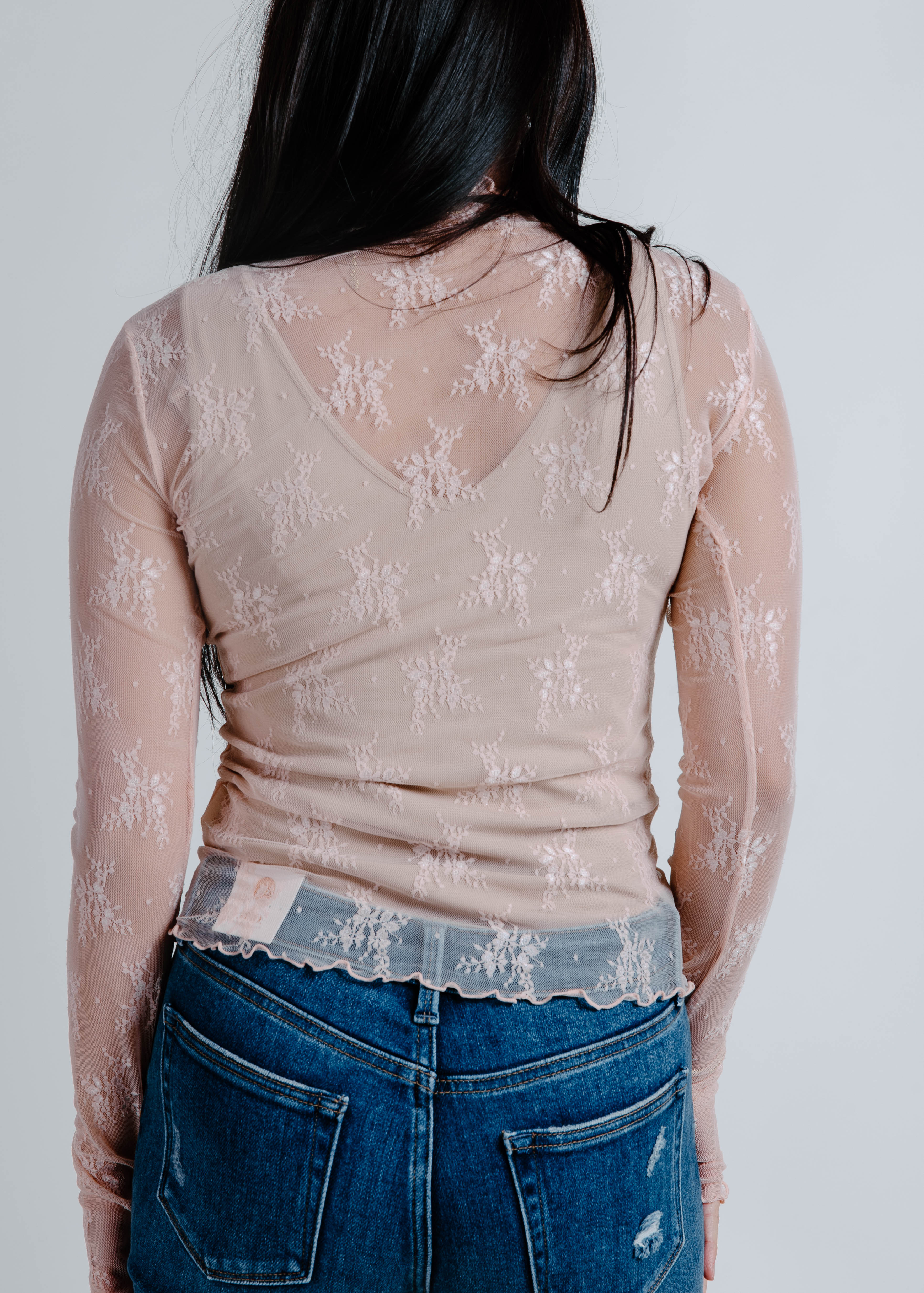 Macy Mesh Lace Top - Blush Pink