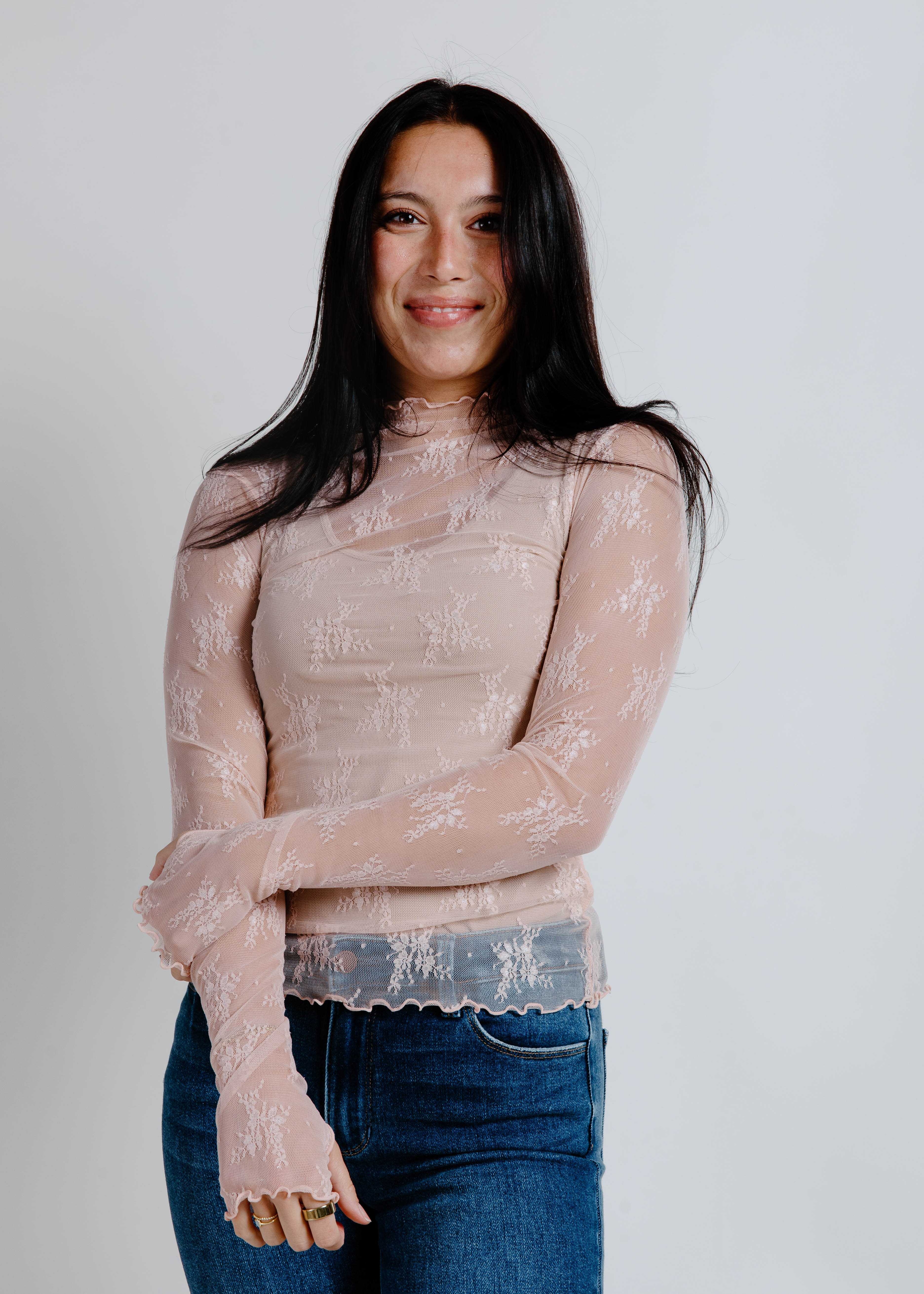 Macy Mesh Lace Top - Blush Pink