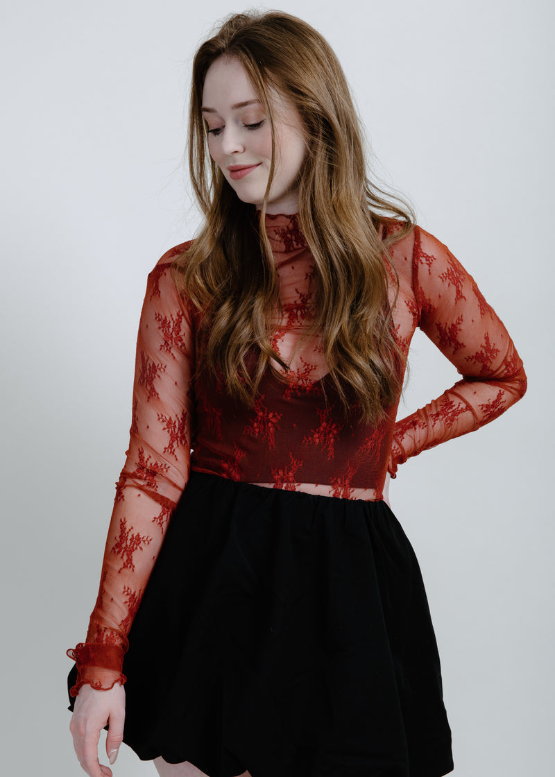 Macy Mesh Lace Top - Red