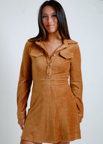 Mary Corded Shirt Mini Dress- Camel