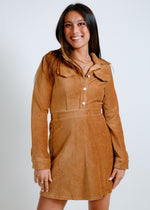 Mary Corded Shirt Mini Dress- Camel