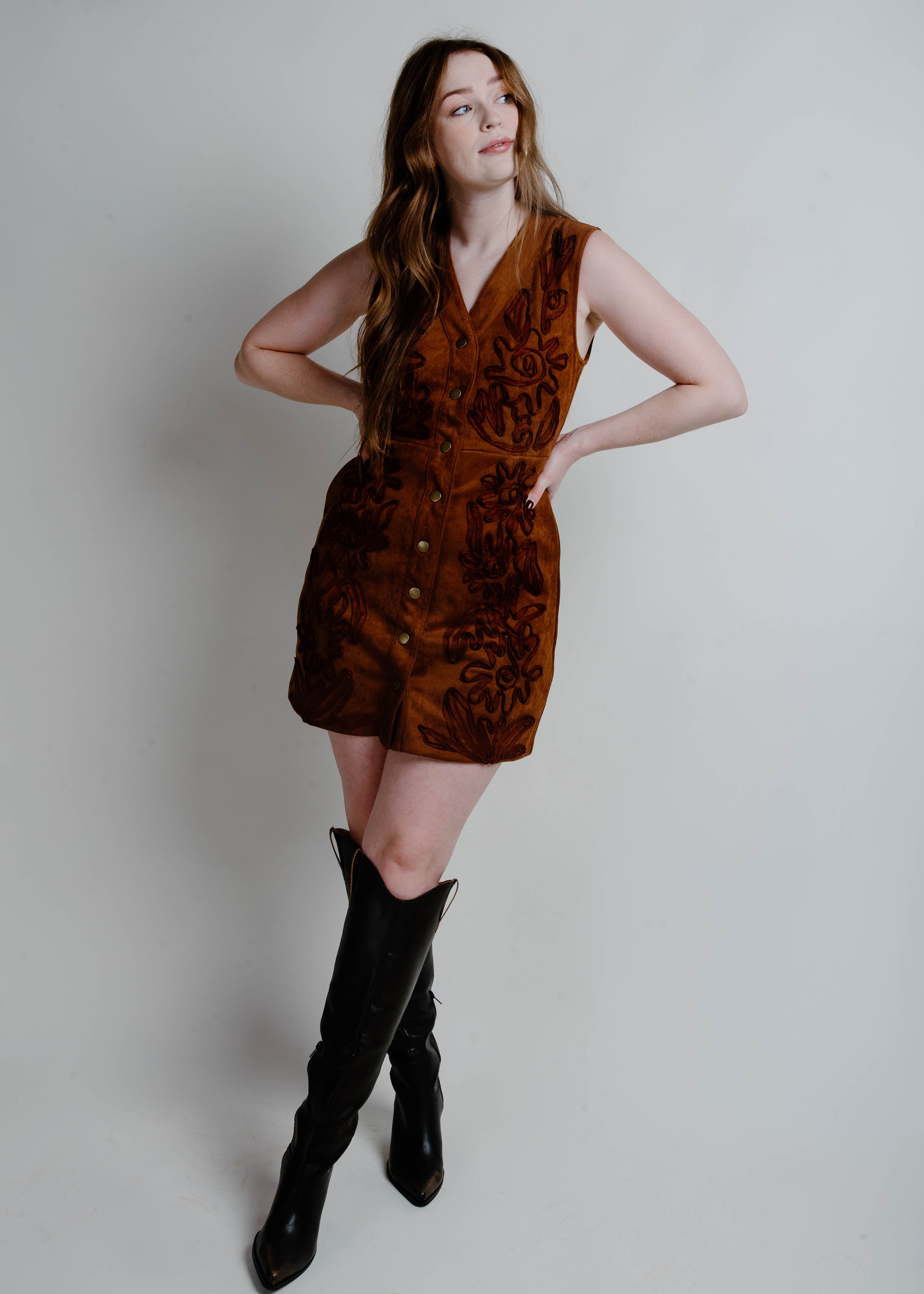 Matea Suede Mini Dress - Cinnamon