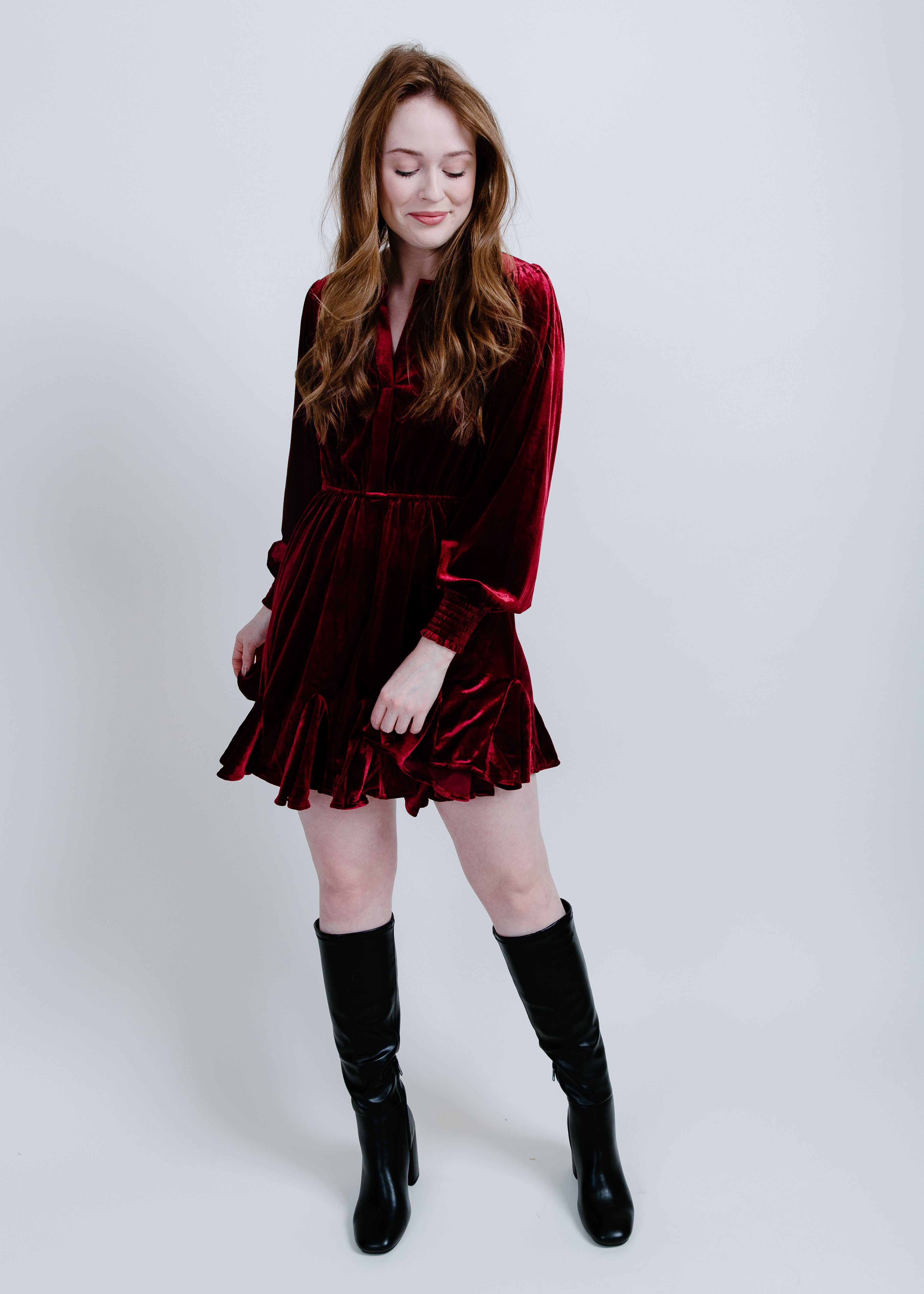 Melody Velvet Mini Dress - Burgundy