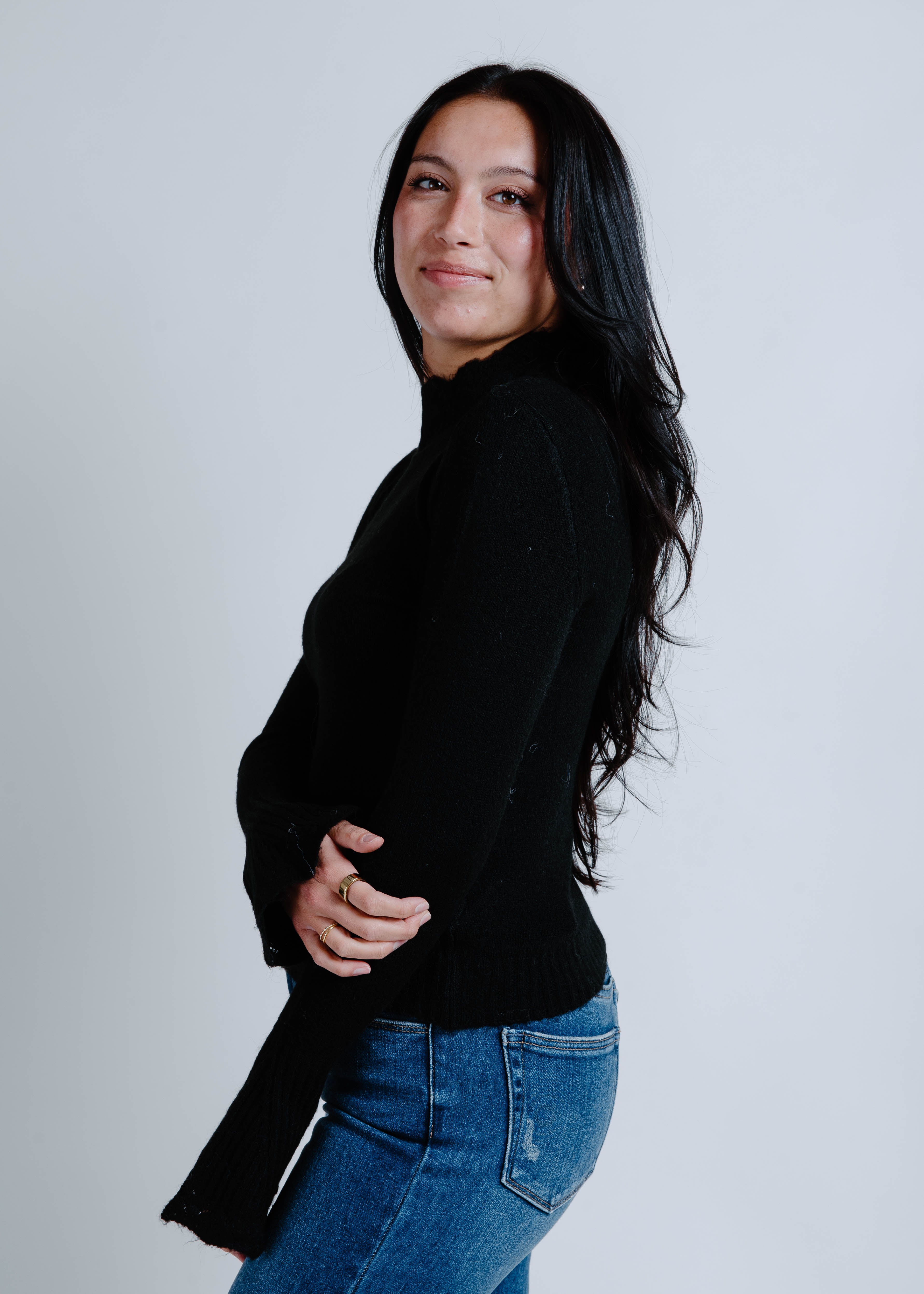 Mia Ruffled Sweater - Black