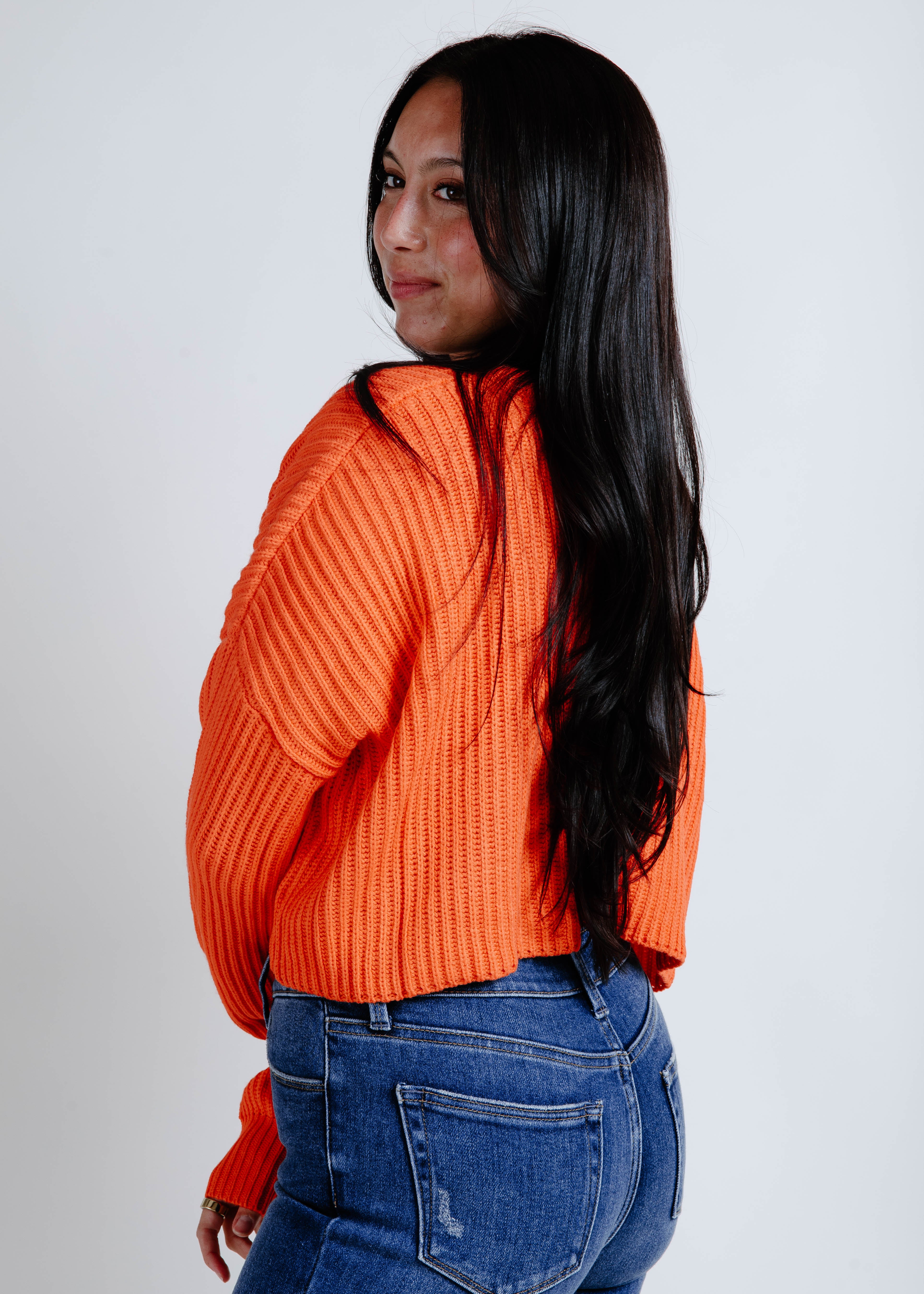 Millie Cropped Knit Sweater - Orange