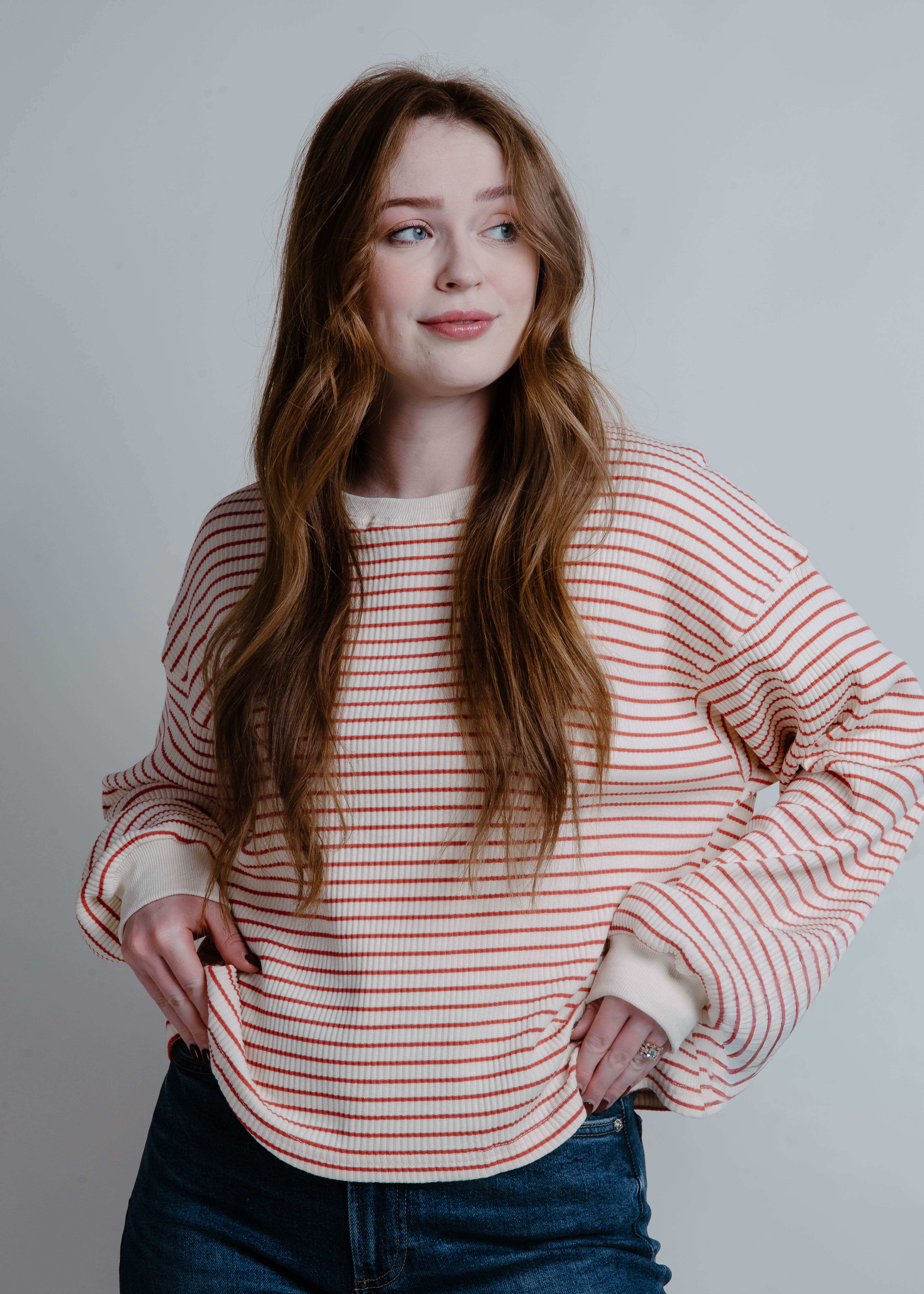 Mills Striped Top - Cream/Mauve