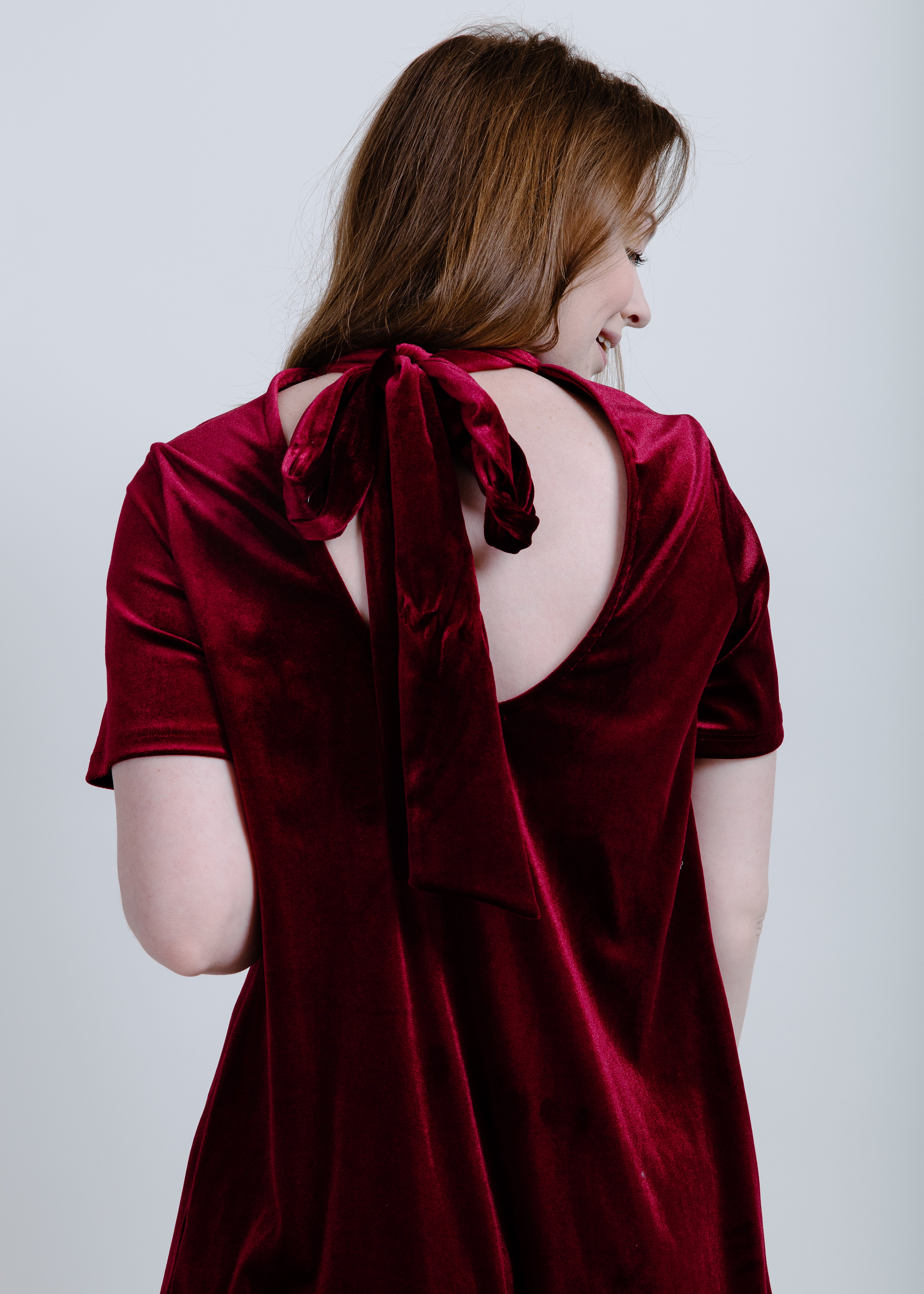 Natasha Velvet Dress - Burgundy