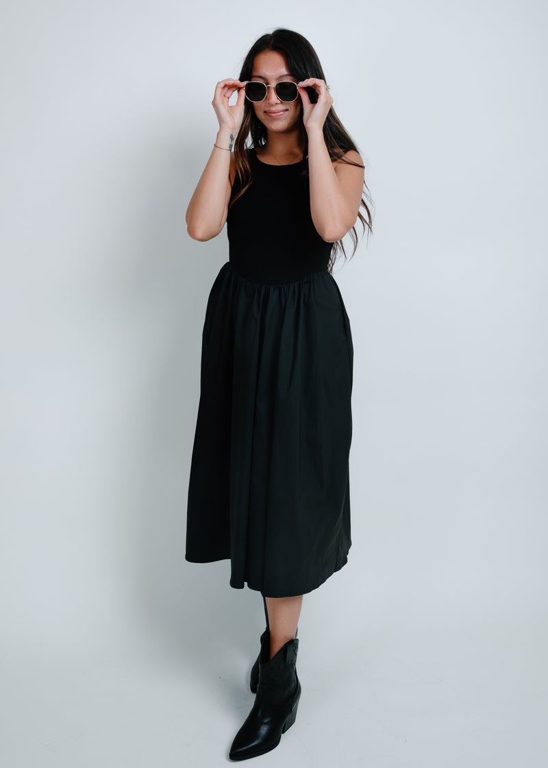 Night Out Poplin Midi Dress - Black