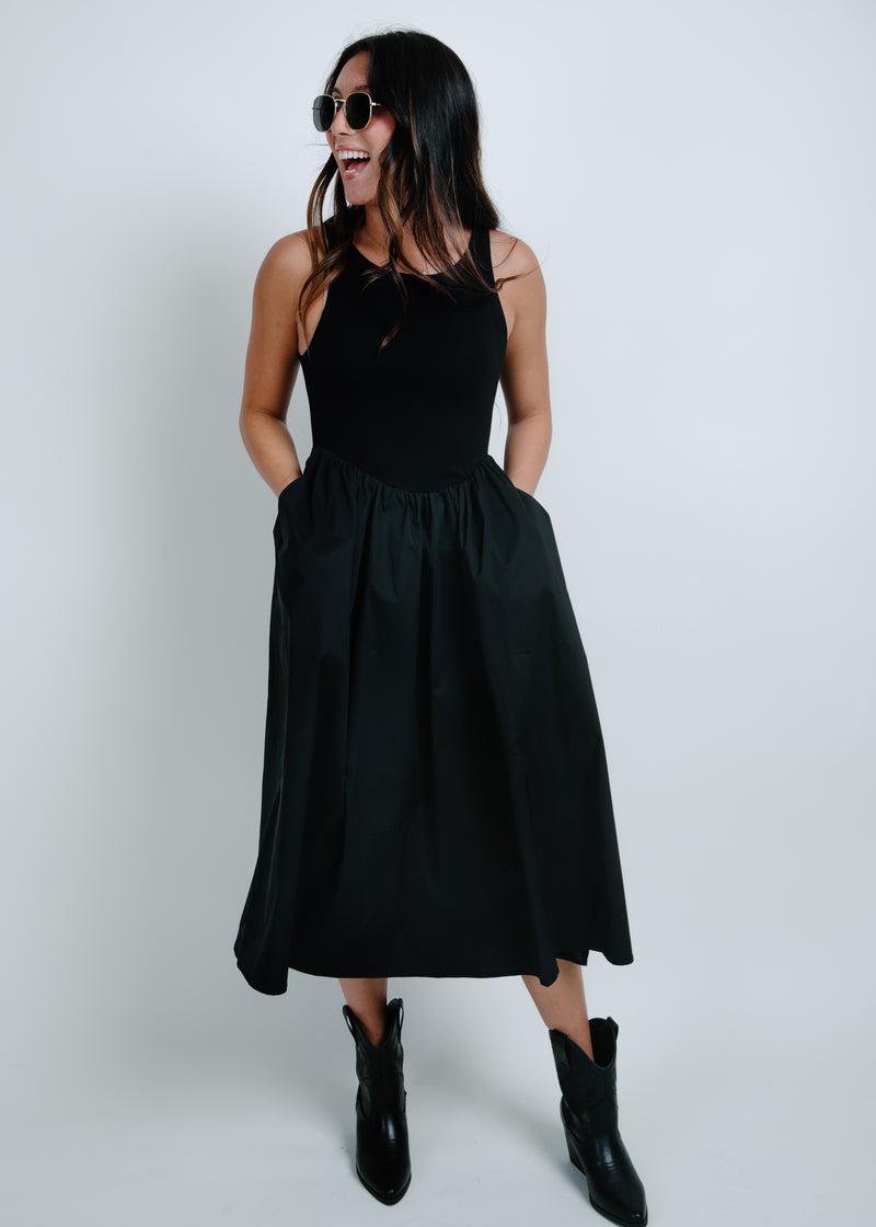 Night Out Poplin Midi Dress - Black