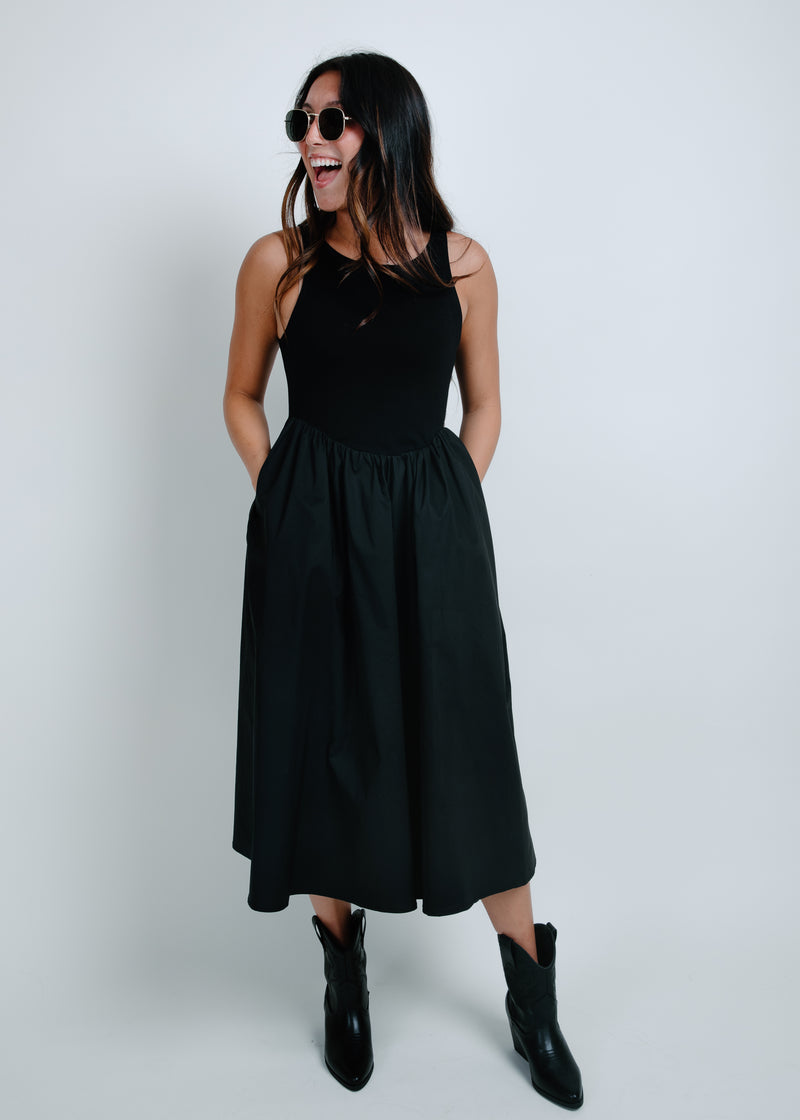 Night Out Poplin Midi Dress - Black