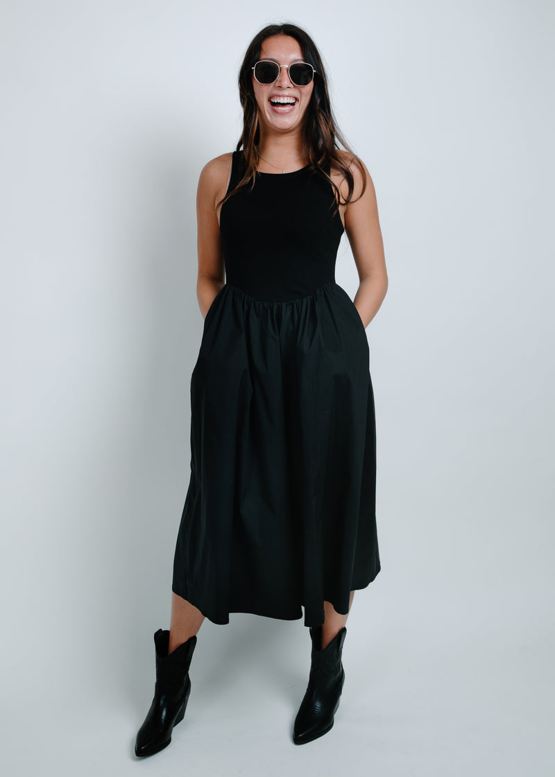 Night Out Poplin Midi Dress - Black