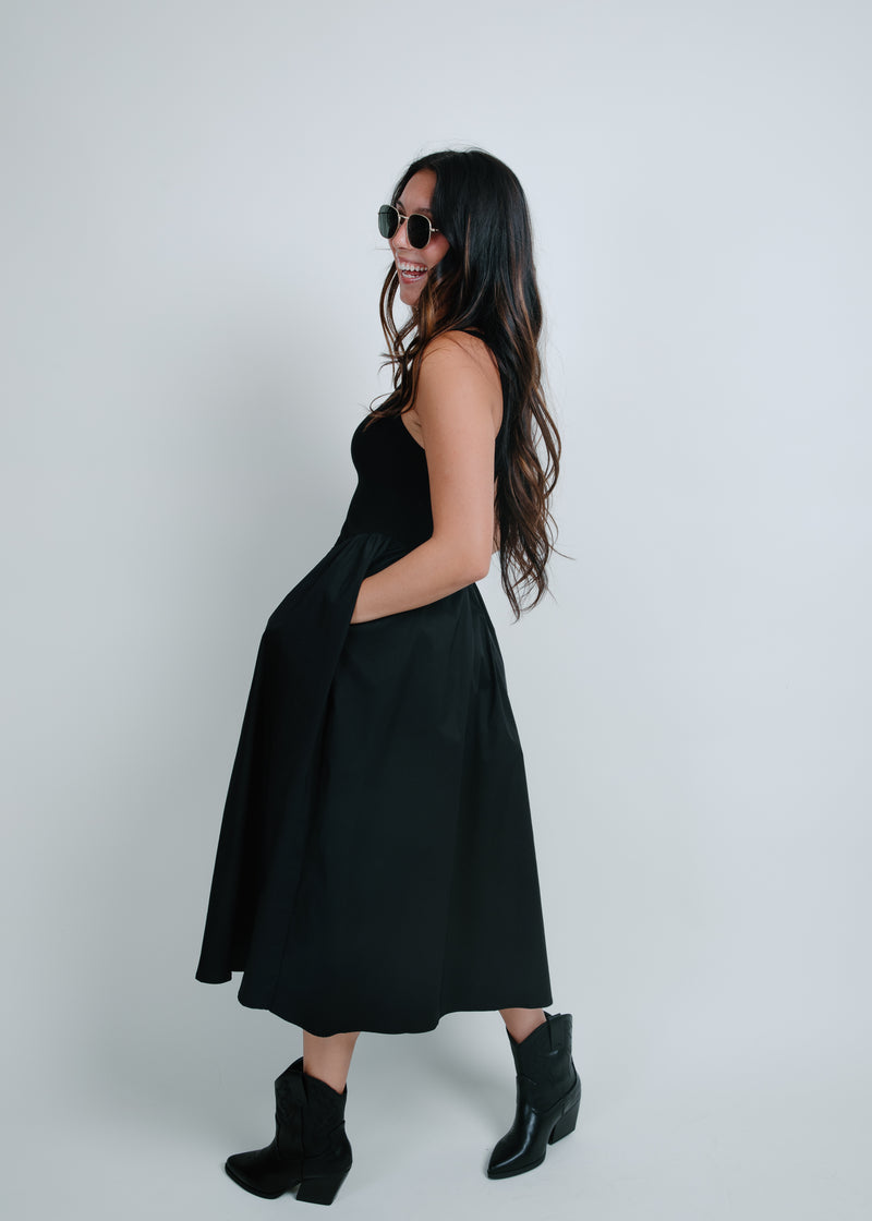 Night Out Poplin Midi Dress - Black