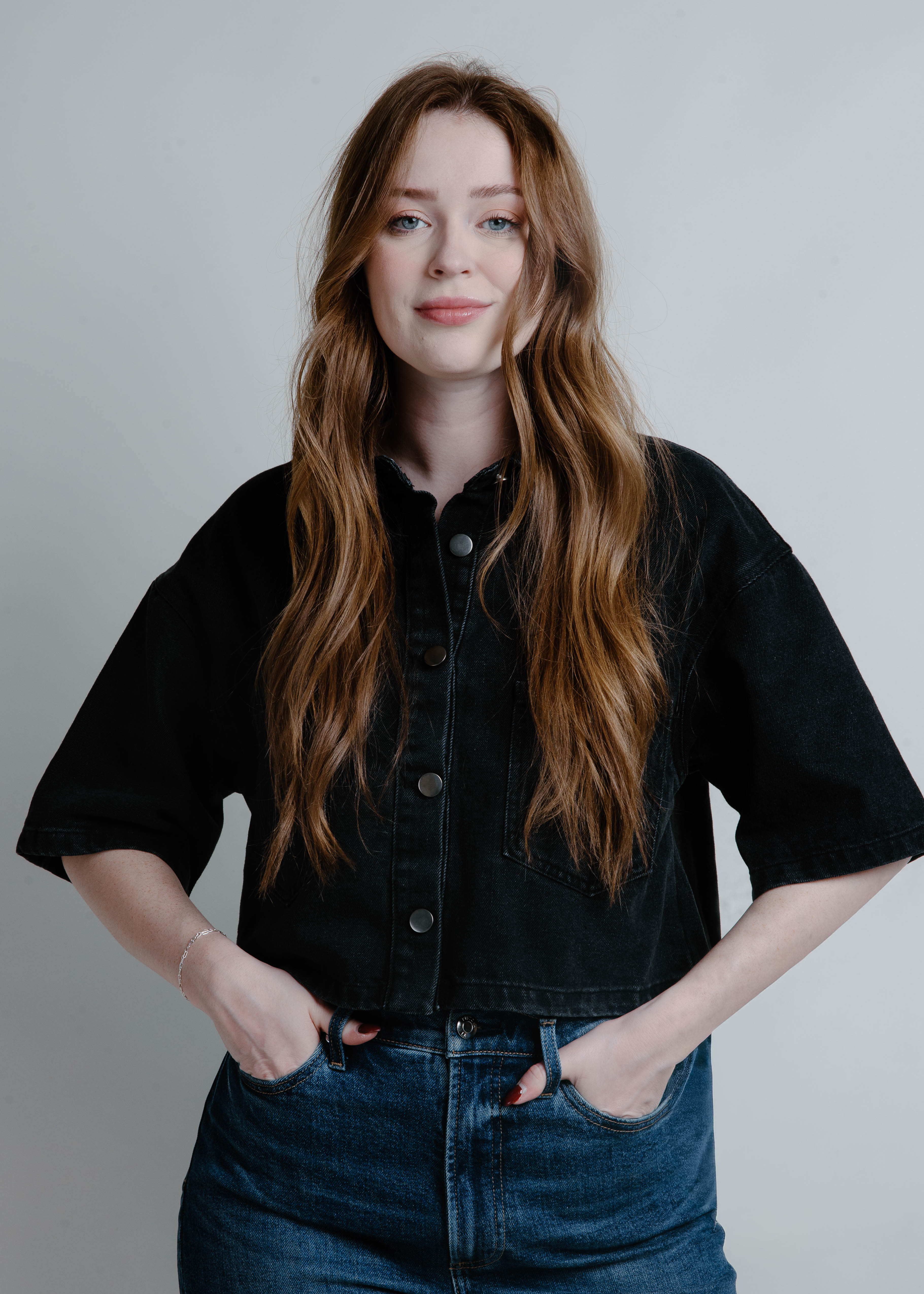 Nola Button Front Cropped Shirt - Black
