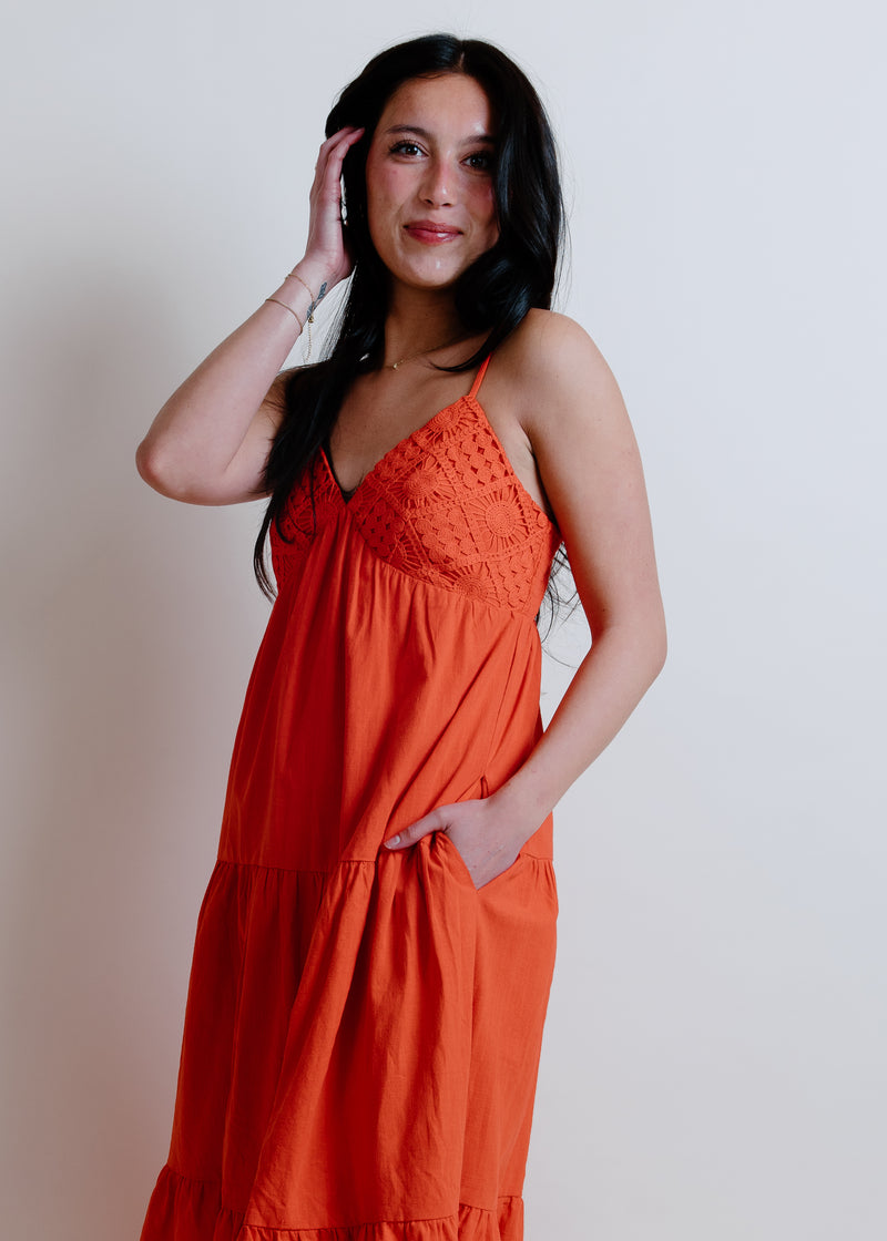 Palermo Crochet Maxi Dress - Poppy Red