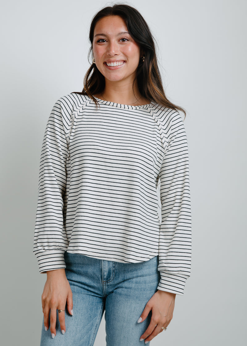 Reagan Striped Knit Top - Ivory