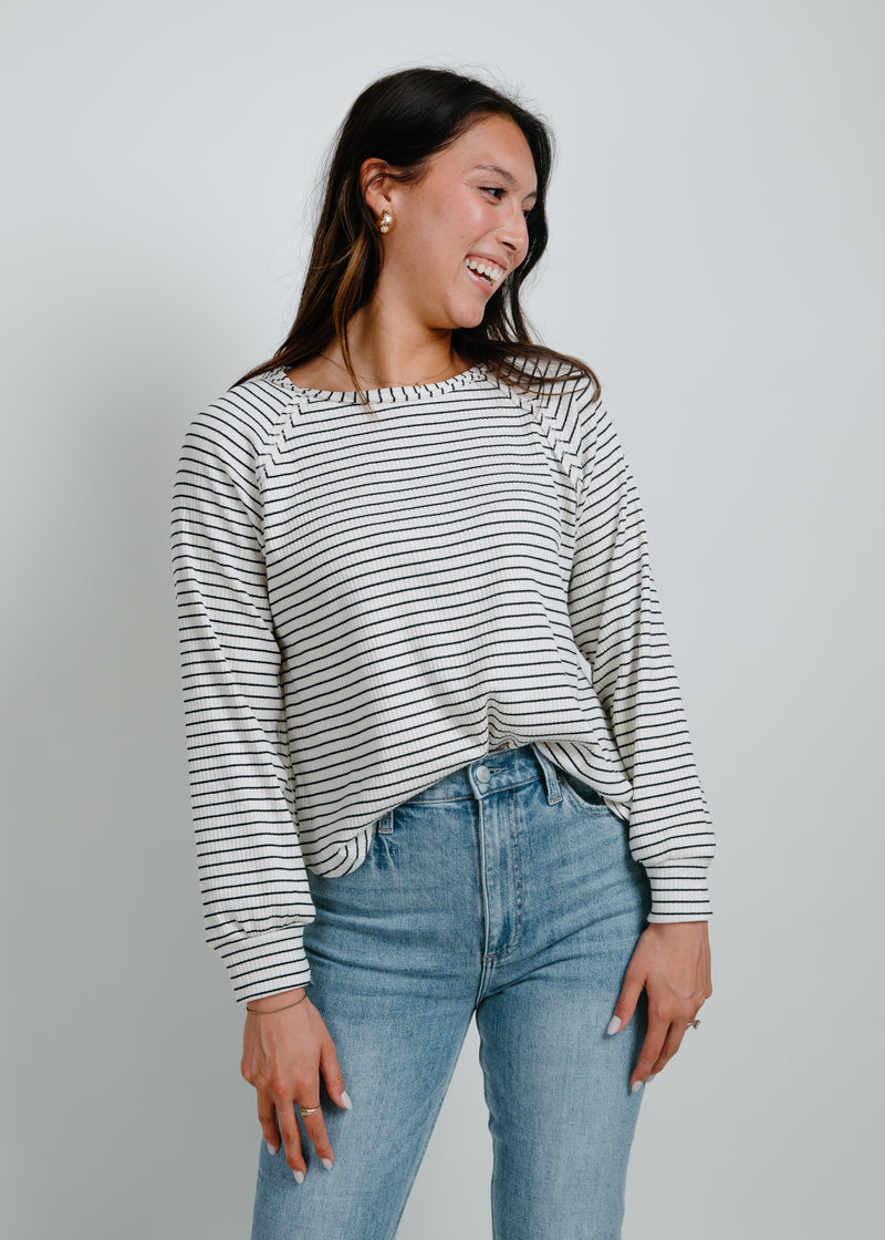 Reagan Striped Knit Top - Ivory