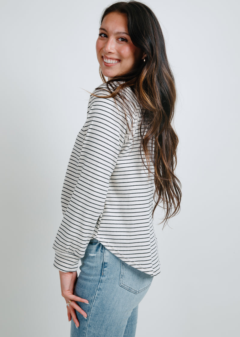 Reagan Striped Knit Top - Ivory