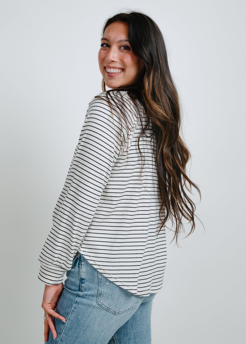 Reagan Striped Knit Top - Ivory