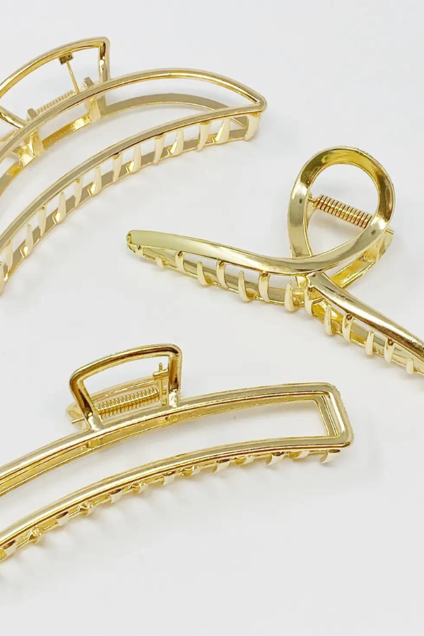 Three Gold Metal Hair Clip Set