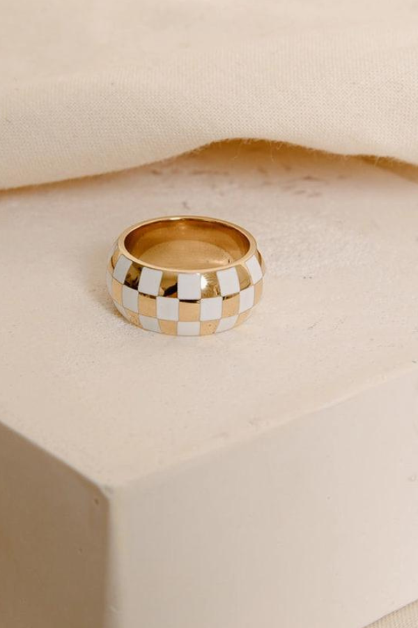 Vincent White & Gold Checkered Ring