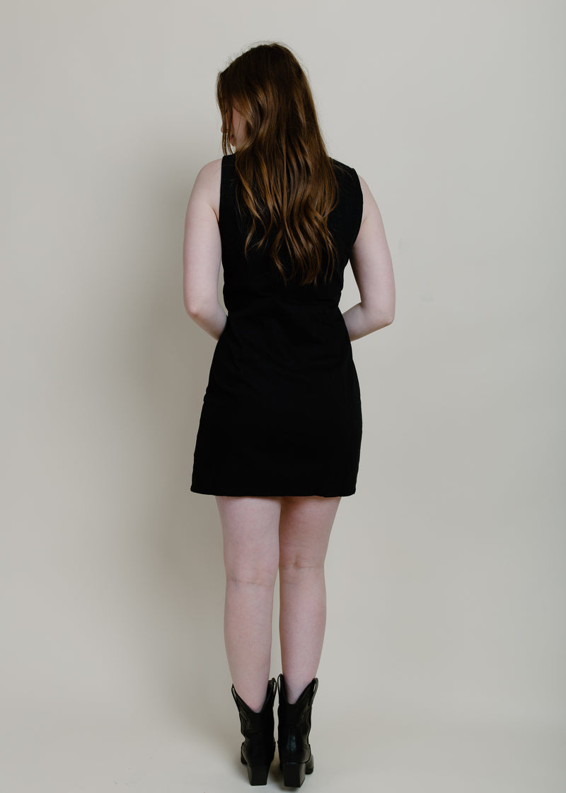 Retro Sleeveless Mini Dress - Black