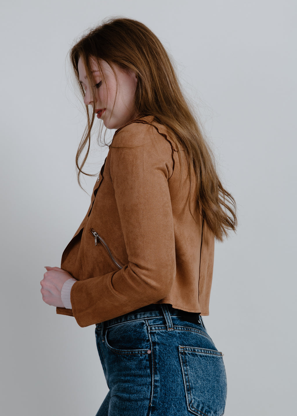 Savannah Faux Suede Moto Jacket - Camel