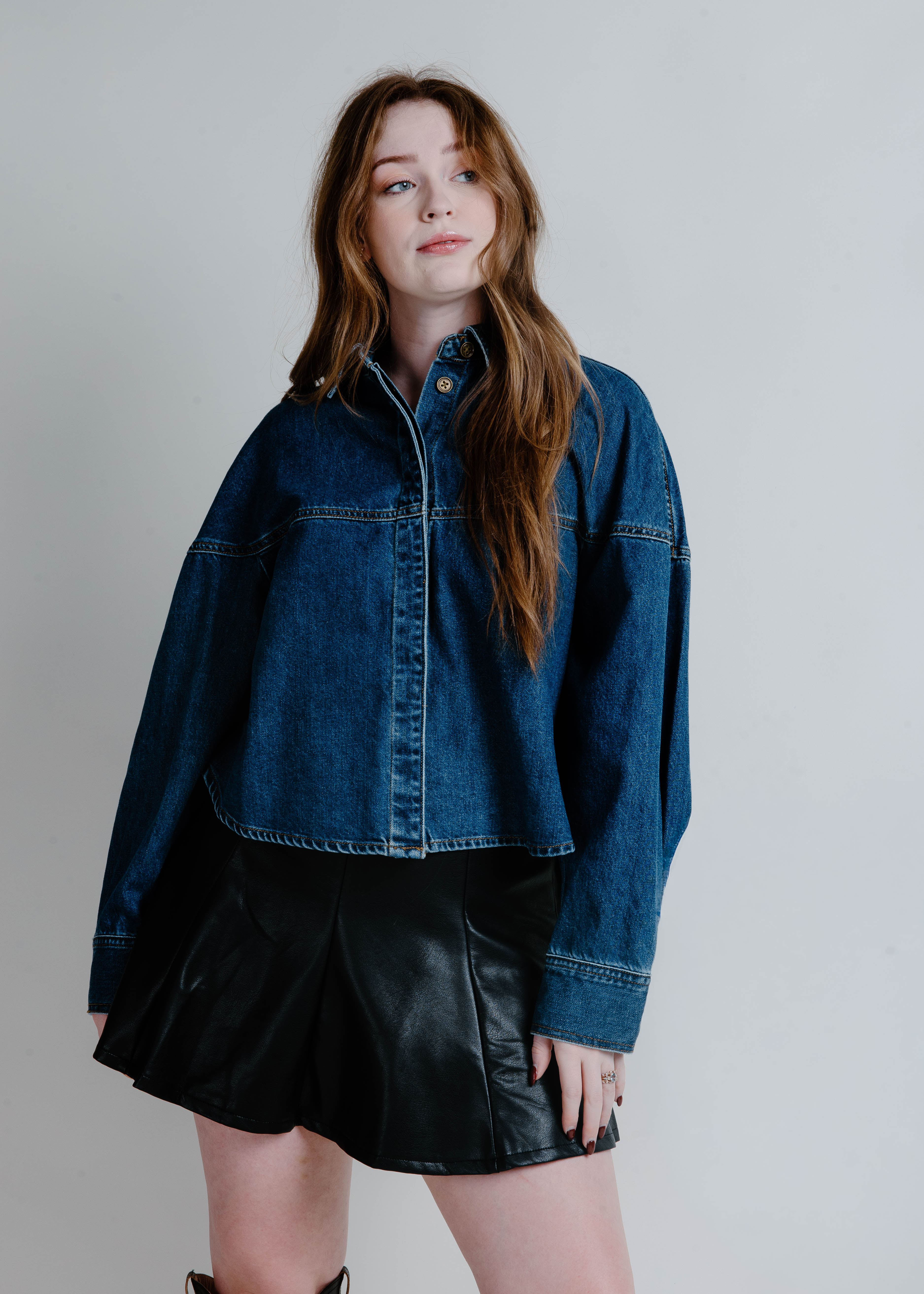 Saxton Balloon Sleeve Denim Top