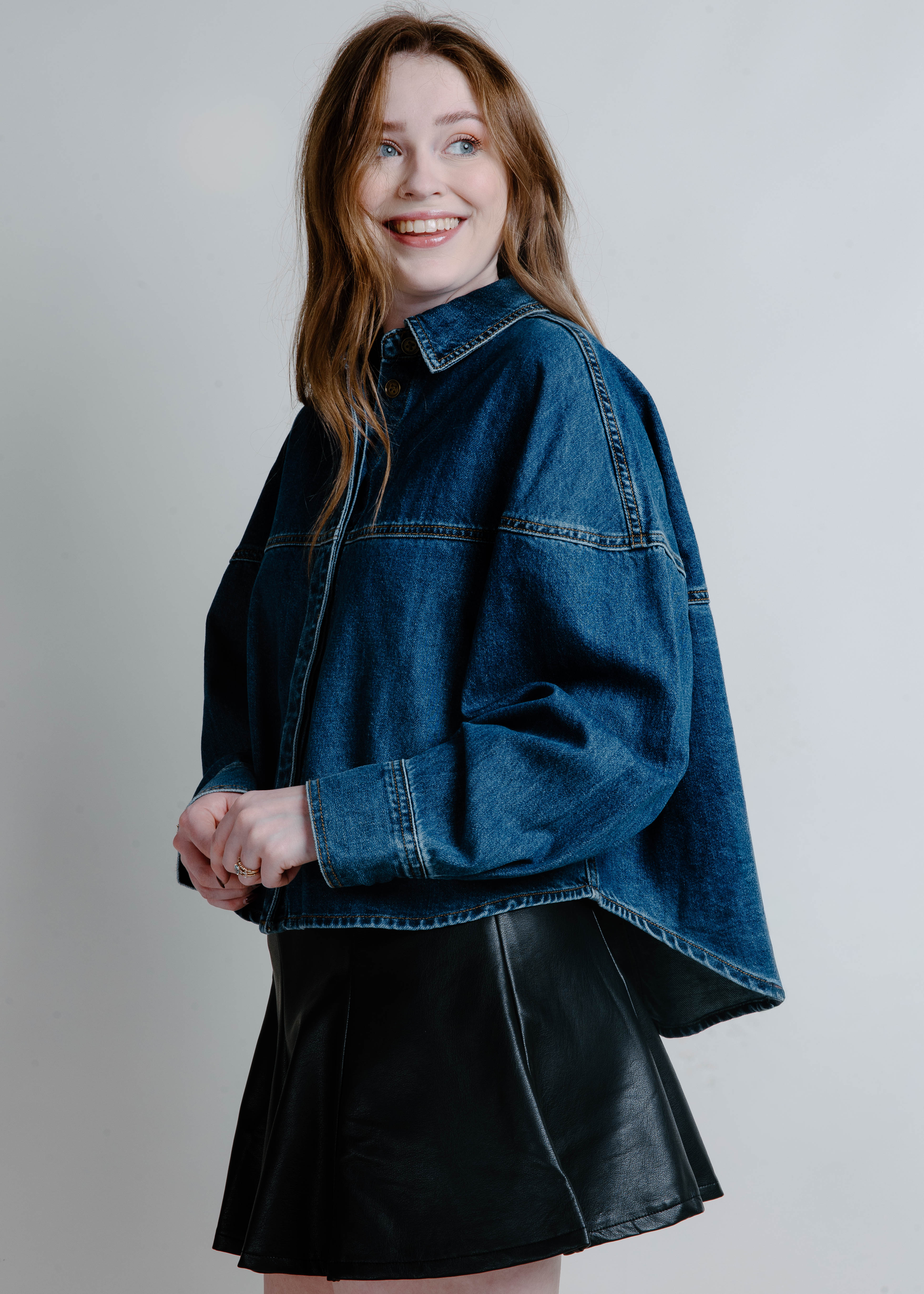 Saxton Balloon Sleeve Denim Top