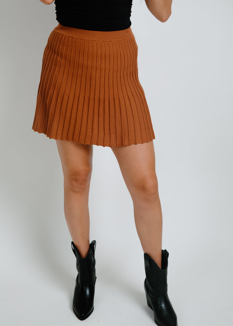 Serena Knit Pleated Mini Skirt - Chocolate