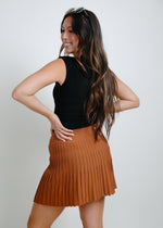 Serena Knit Pleated Mini Skirt - Chocolate