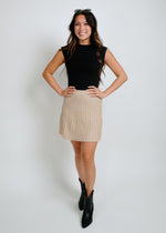 Serena Knit Pleated Mini Skirt - Taupe