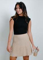 Serena Knit Pleated Mini Skirt - Taupe