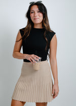 Serena Knit Pleated Mini Skirt - Taupe