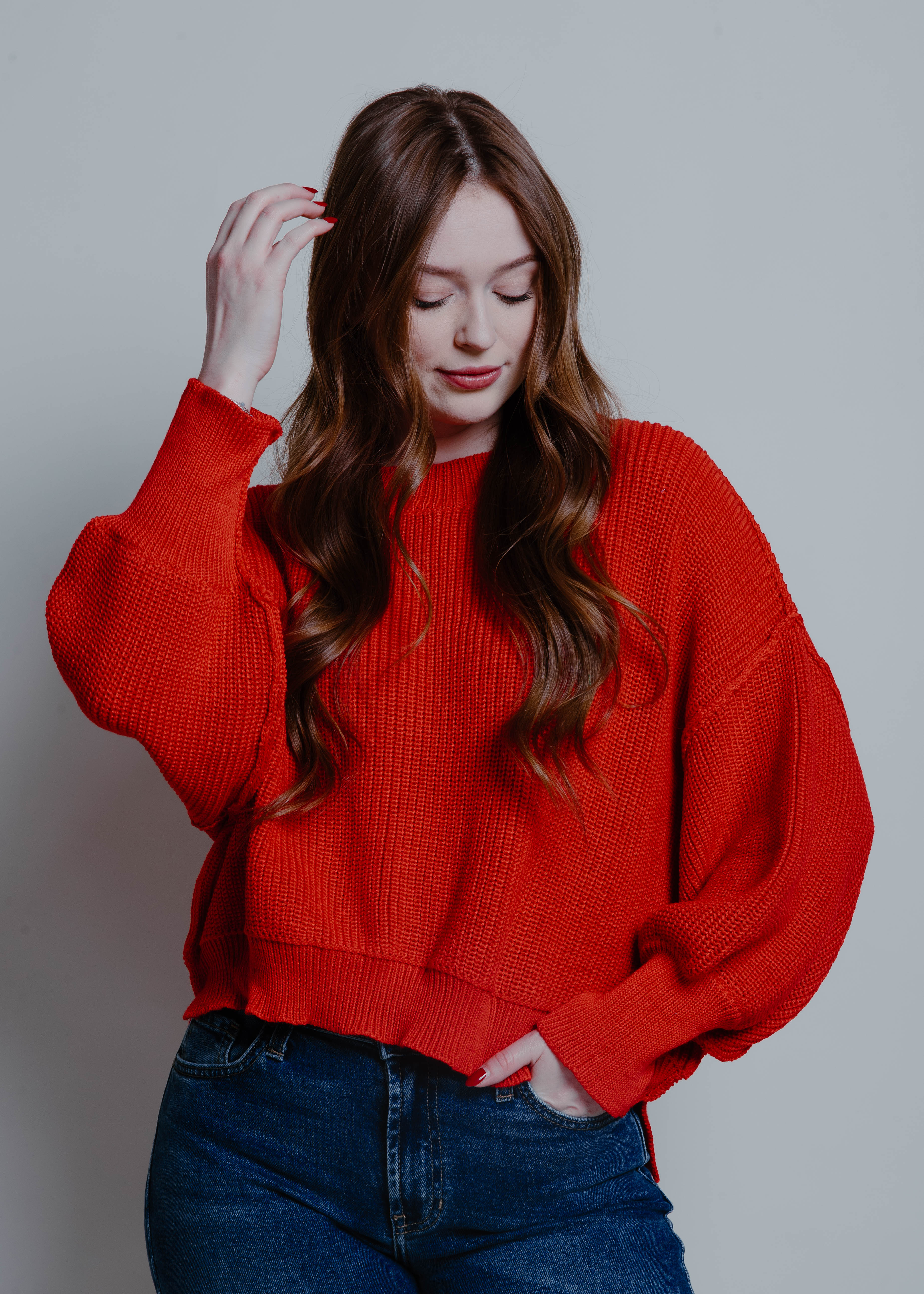 Sunshine Mock Neck Pullover - Red
