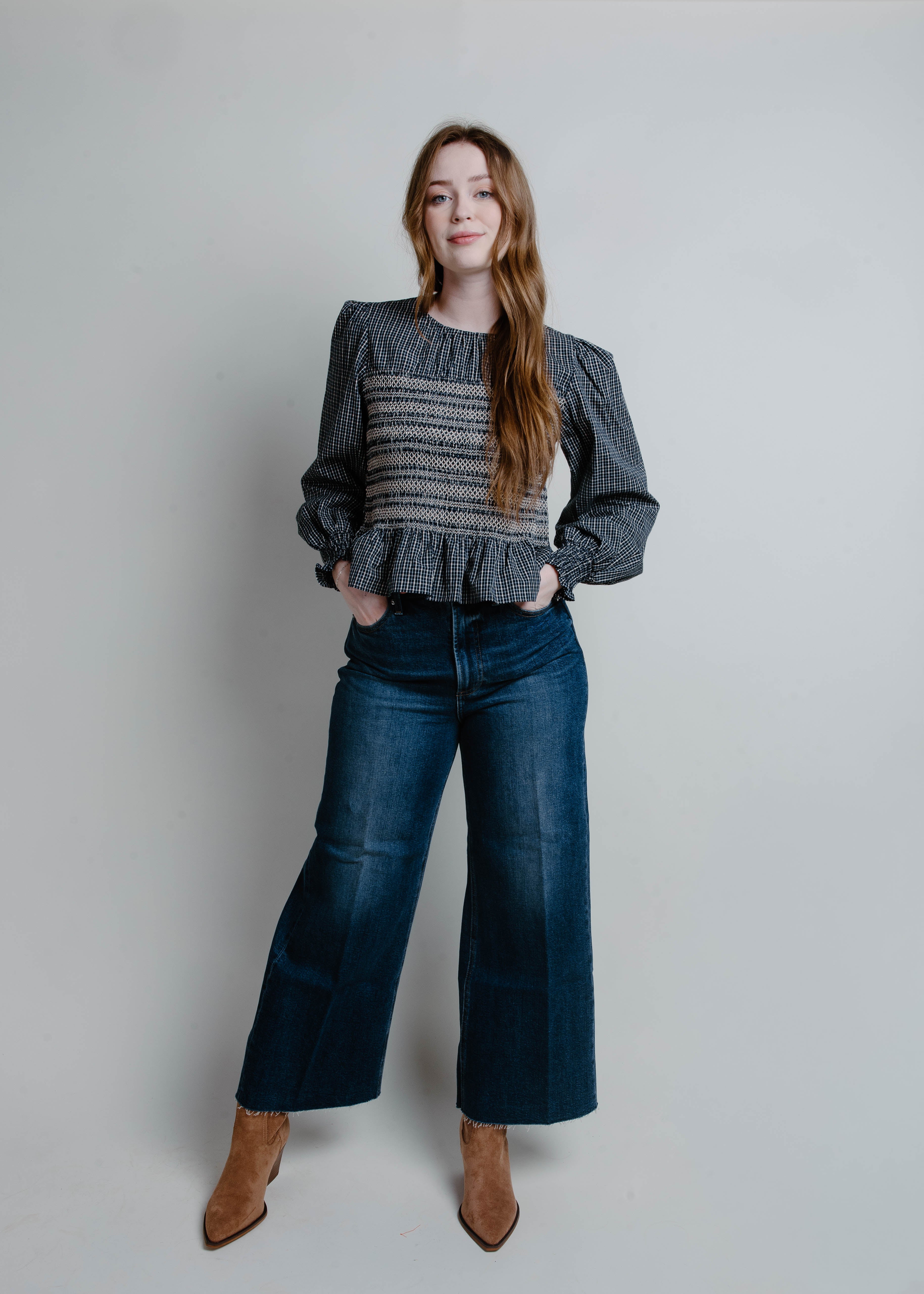 Tamara Smocked Blouse - Navy