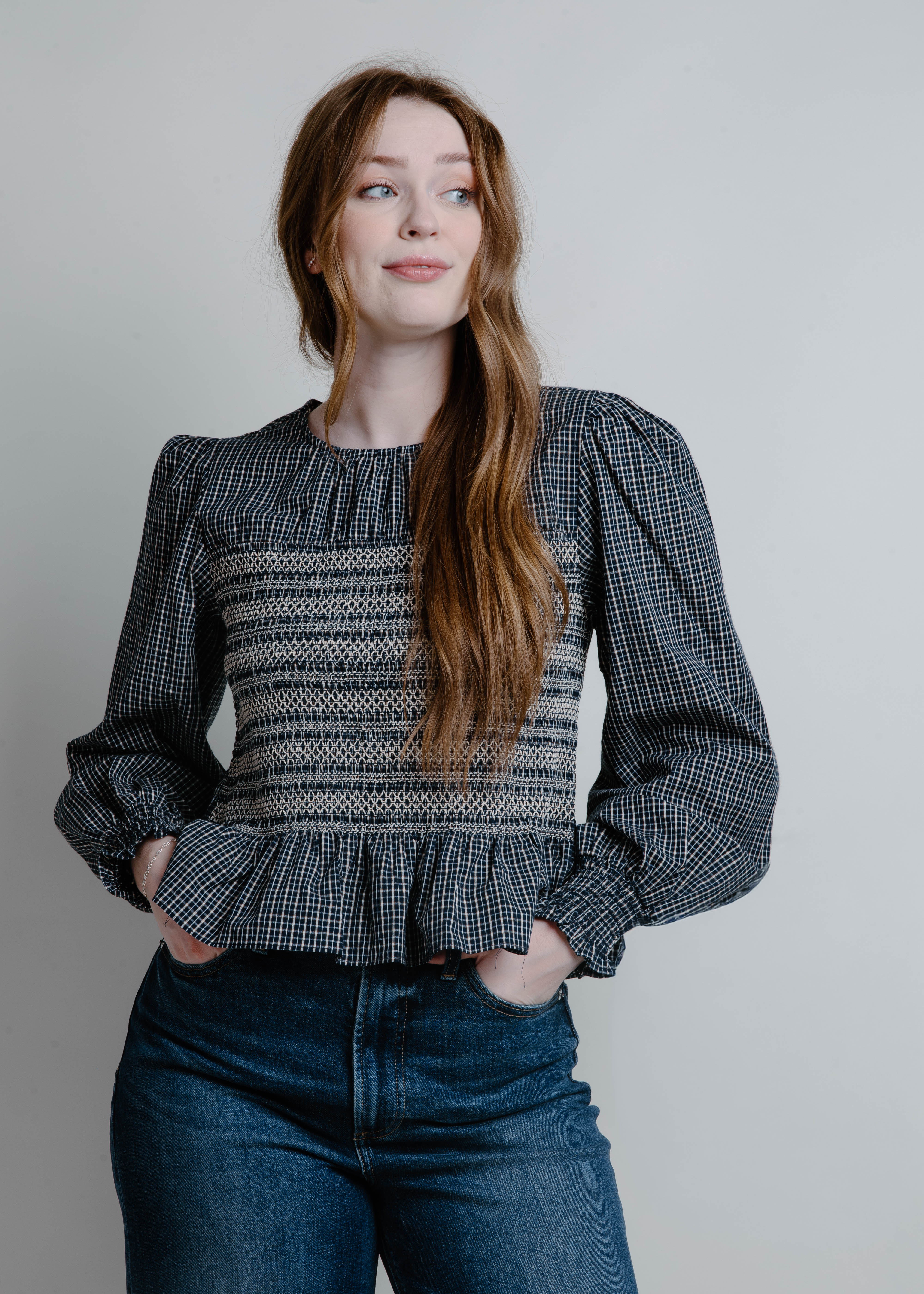 Tamara Smocked Blouse - Navy