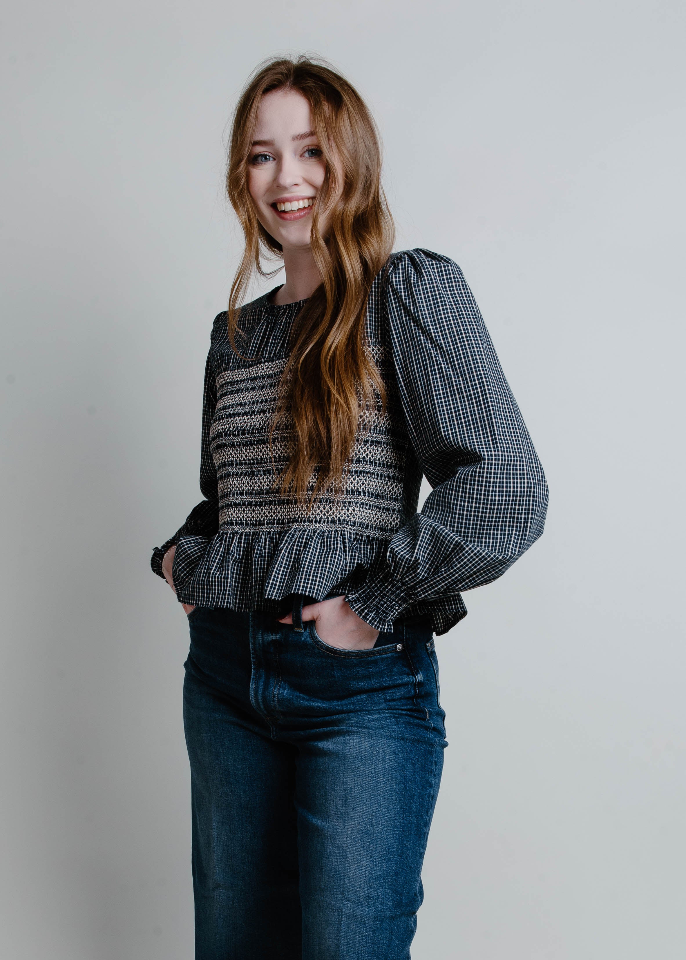 Tamara Smocked Blouse - Navy